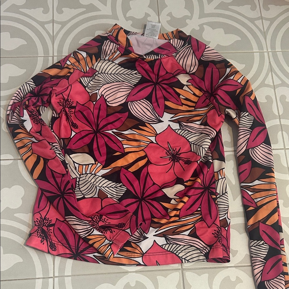 Floral Long Sleeve girls rash guard